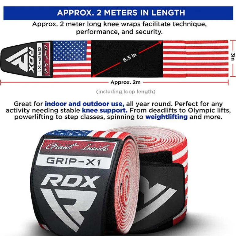 RDX American Flag K1 Elasticated Knee Compression Bandage Wraps Oeko-Tex® Standard 100 Certified