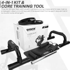 RDX 1B 4-in1 Ab Roller with Push-Up Bar, Skipping Rope & Knee Pad Set