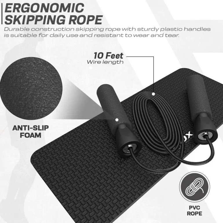 RDX 1B 4-in1 Ab Roller with Push-Up Bar, Skipping Rope & Knee Pad Set