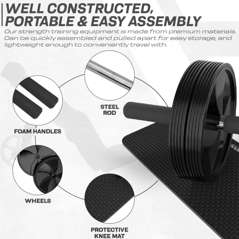 RDX 1B 4-in1 Ab Roller with Push-Up Bar, Skipping Rope & Knee Pad Set