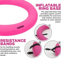 RDX B2 Inflatable Yoga Ball with Anti-Slip Base, Resistance Tubes & Air Pump
