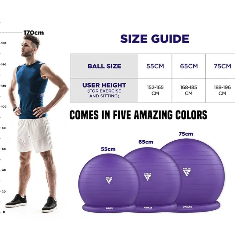 RDX B2 Inflatable Yoga Ball with Anti-Slip Base, Resistance Tubes & Air Pump