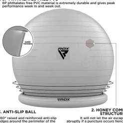 RDX B2 Inflatable Yoga Ball with Anti-Slip Base, Resistance Tubes & Air Pump