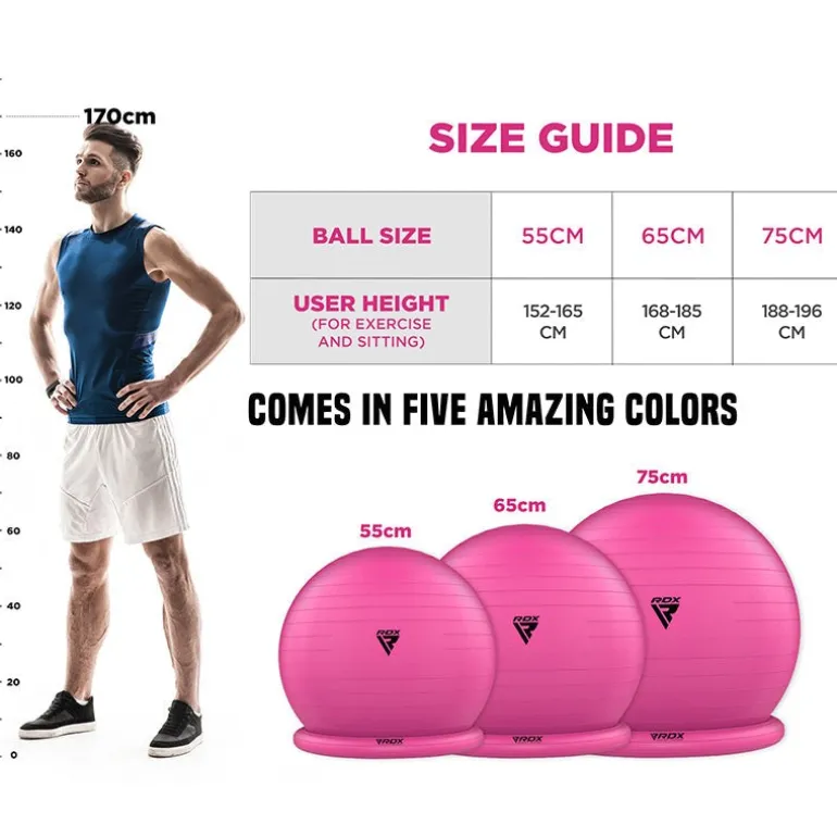 RDX B2 Inflatable Yoga Ball with Anti-Slip Base, Resistance Tubes & Air Pump