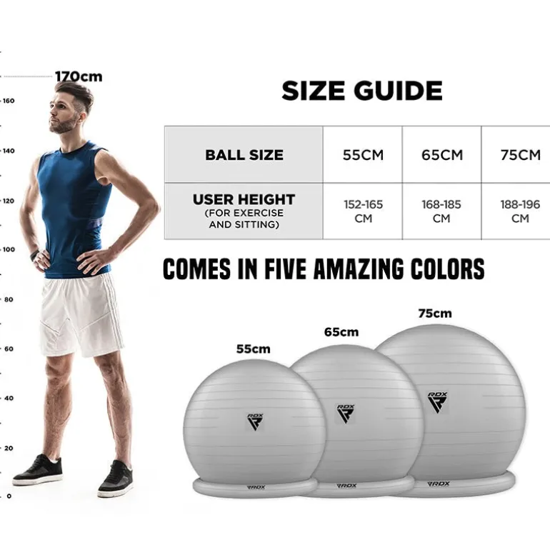 RDX B2 Inflatable Yoga Ball with Anti-Slip Base, Resistance Tubes & Air Pump