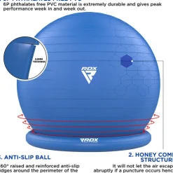 RDX B2 Inflatable Yoga Ball with Anti-Slip Base, Resistance Tubes & Air Pump
