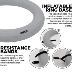 RDX B2 Inflatable Yoga Ball with Anti-Slip Base, Resistance Tubes & Air Pump