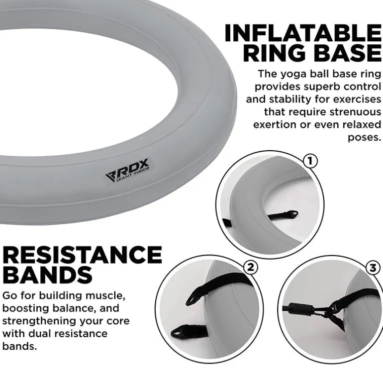 RDX B2 Inflatable Yoga Ball with Anti-Slip Base, Resistance Tubes & Air Pump