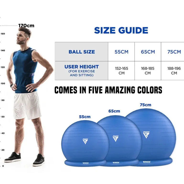 RDX B2 Inflatable Yoga Ball with Anti-Slip Base, Resistance Tubes & Air Pump