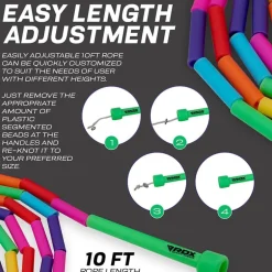 RDX BR Rainbow Color Braided Nylon Tangle-Free 10ft Kids Skipping Rope