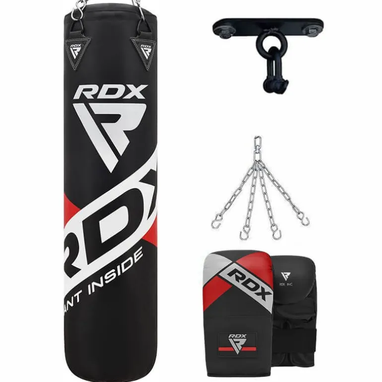 RDX F10B 4ft / 5ft 4-in-1 Punch Bag with Mitts and Ceiling Hook Set