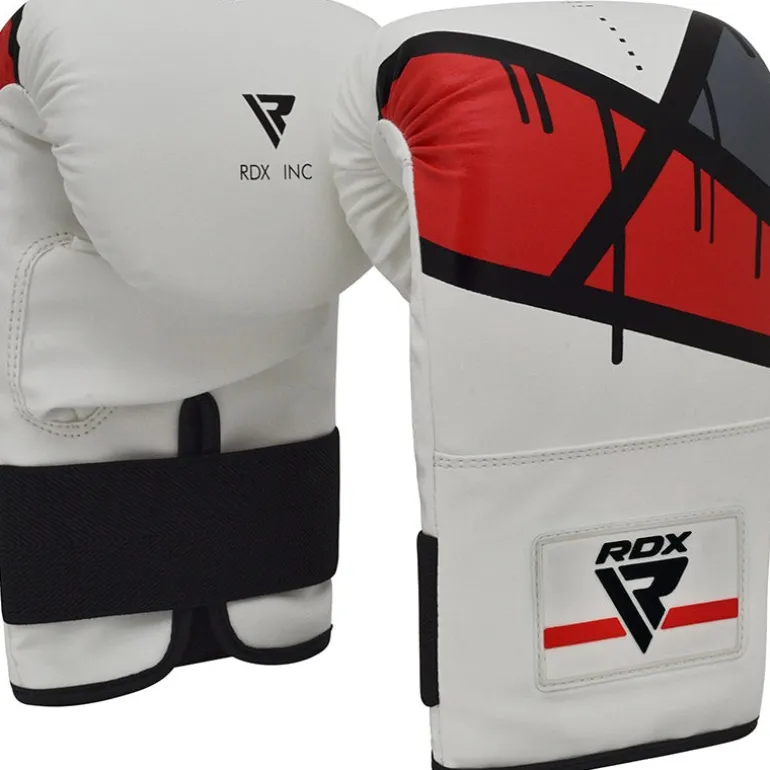 RDX F7 4ft / 5ft 3-in-1 Ego White / Red Training Punch Bag with Mitts Set