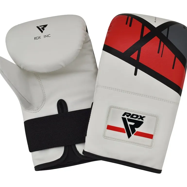 RDX F7 4ft / 5ft 3-in-1 Ego White / Red Training Punch Bag with Mitts Set