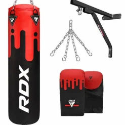 RDX F9 4ft / 5ft 4-in-1 Punch Bag with Mitts & wall Bracket Set