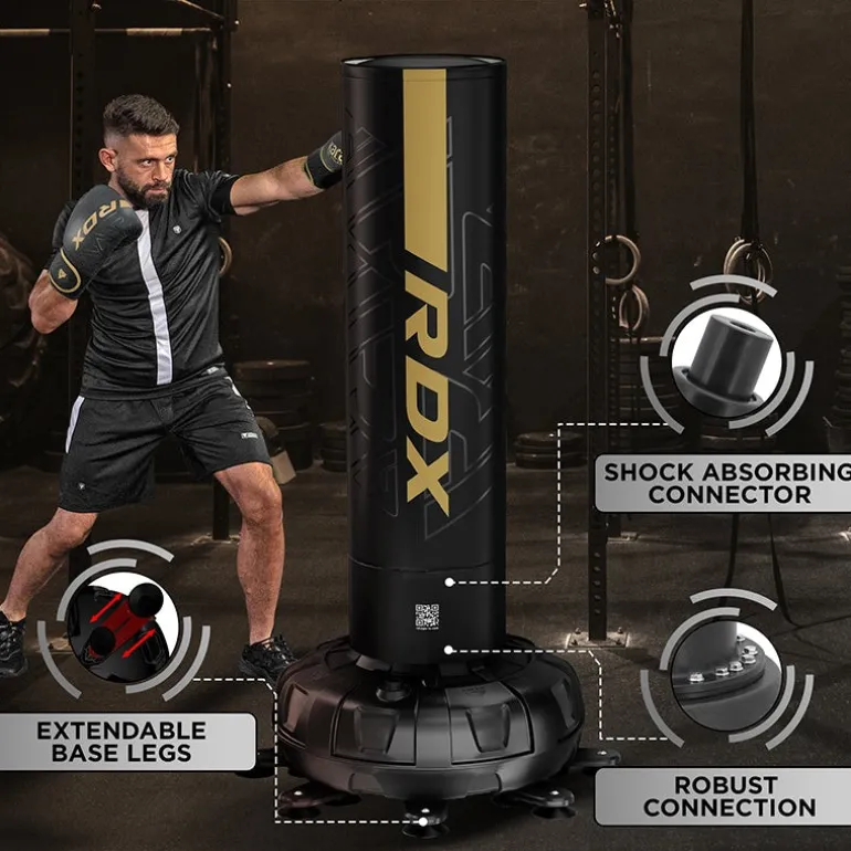 RDX F6 6ft Kara Golden & Black Free Standing Punch Bag With Mitts Set