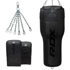 RDX 3-in-1 Angle Punch Bag Full Black with Gloves Set
