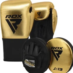 RDX J13 KIDS 8oz Golden Boxing Gloves & Pads Set
