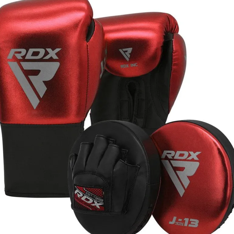 RDX J13 KIDS 8oz Red boxing gloves and focus Pads Set