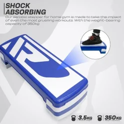 RDX 1P 20cm Aerobic Step Platform with 3 Level Risers 5cm Height Each