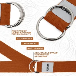 RDX P8 Non-Slip Cotton Yoga Strap with Rust Proof Steel D-Ring Buckle