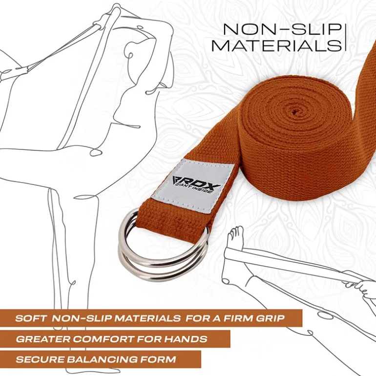 RDX P8 Non-Slip Cotton Yoga Strap with Rust Proof Steel D-Ring Buckle