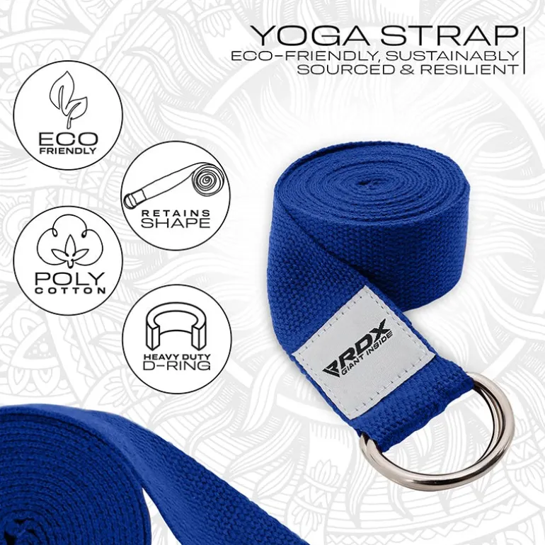 RDX P8 Non-Slip Cotton Yoga Strap with Rust Proof Steel D-Ring Buckle