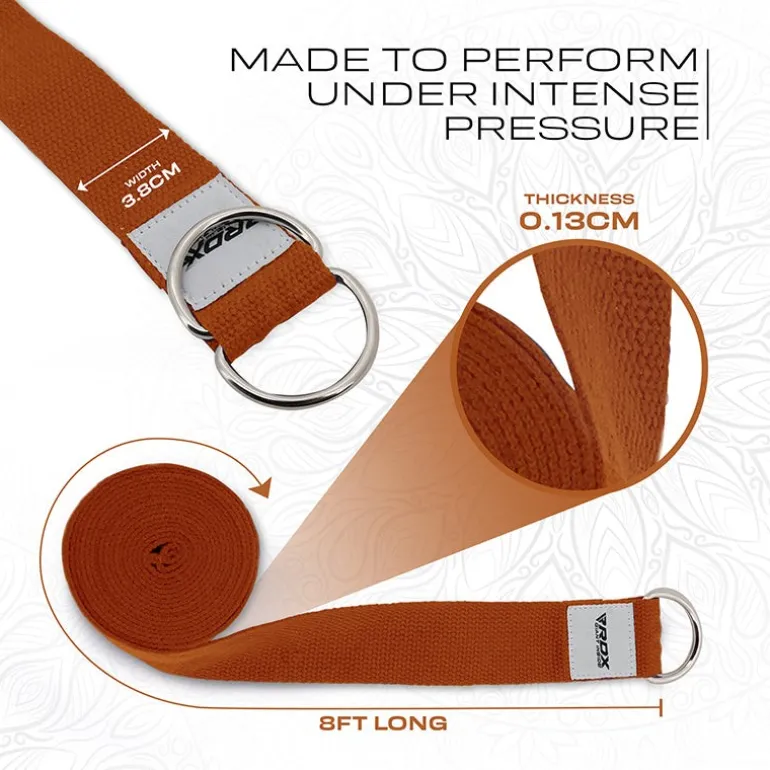 RDX P8 Non-Slip Cotton Yoga Strap with Rust Proof Steel D-Ring Buckle