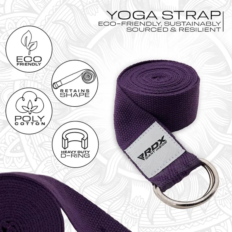 RDX P8 Non-Slip Cotton Yoga Strap with Rust Proof Steel D-Ring Buckle