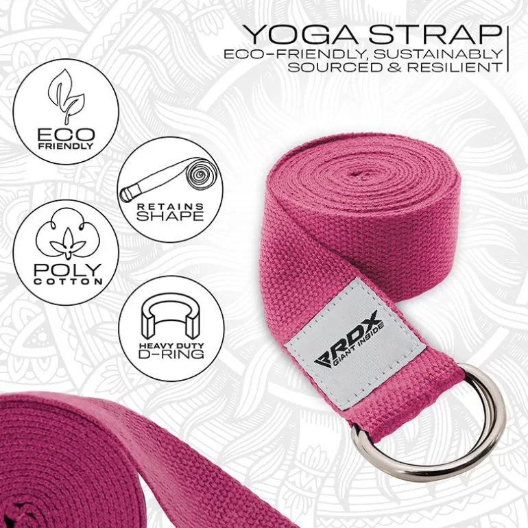 RDX P8 Non-Slip Cotton Yoga Strap with Rust Proof Steel D-Ring Buckle