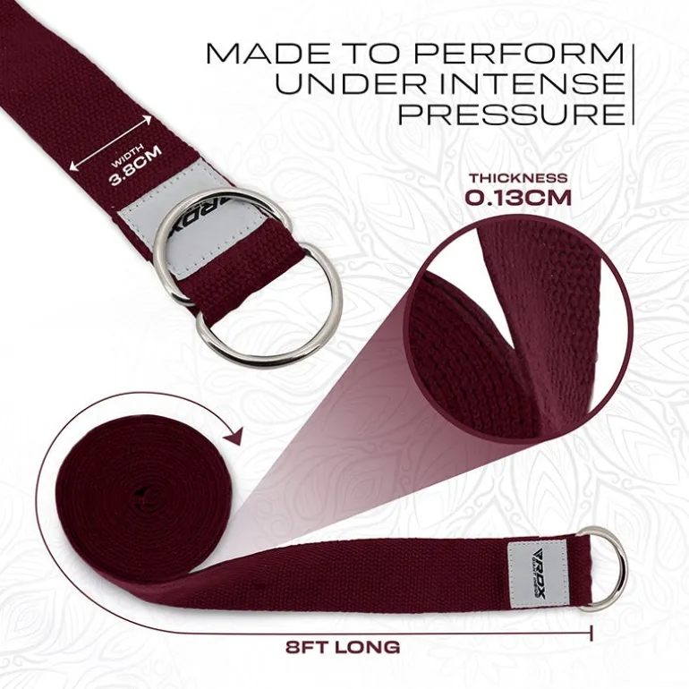 RDX P8 Non-Slip Cotton Yoga Strap with Rust Proof Steel D-Ring Buckle