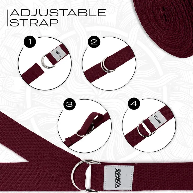 RDX P8 Non-Slip Cotton Yoga Strap with Rust Proof Steel D-Ring Buckle