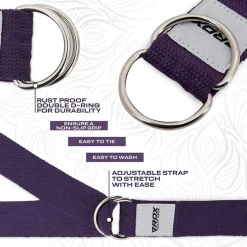 RDX P8 Non-Slip Cotton Yoga Strap with Rust Proof Steel D-Ring Buckle