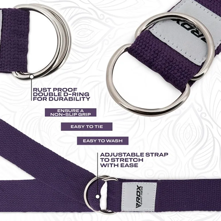 RDX P8 Non-Slip Cotton Yoga Strap with Rust Proof Steel D-Ring Buckle