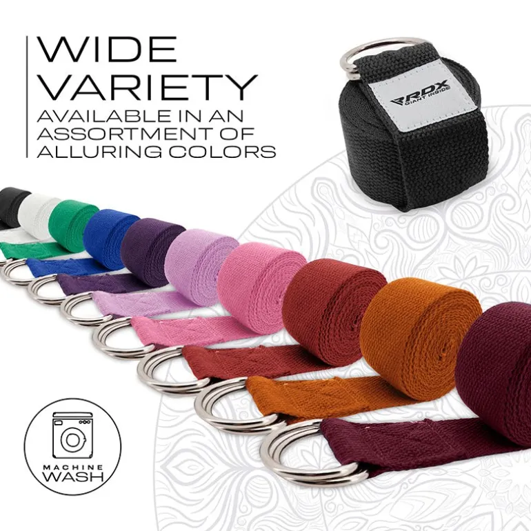 RDX P8 Non-Slip Cotton Yoga Strap with Rust Proof Steel D-Ring Buckle