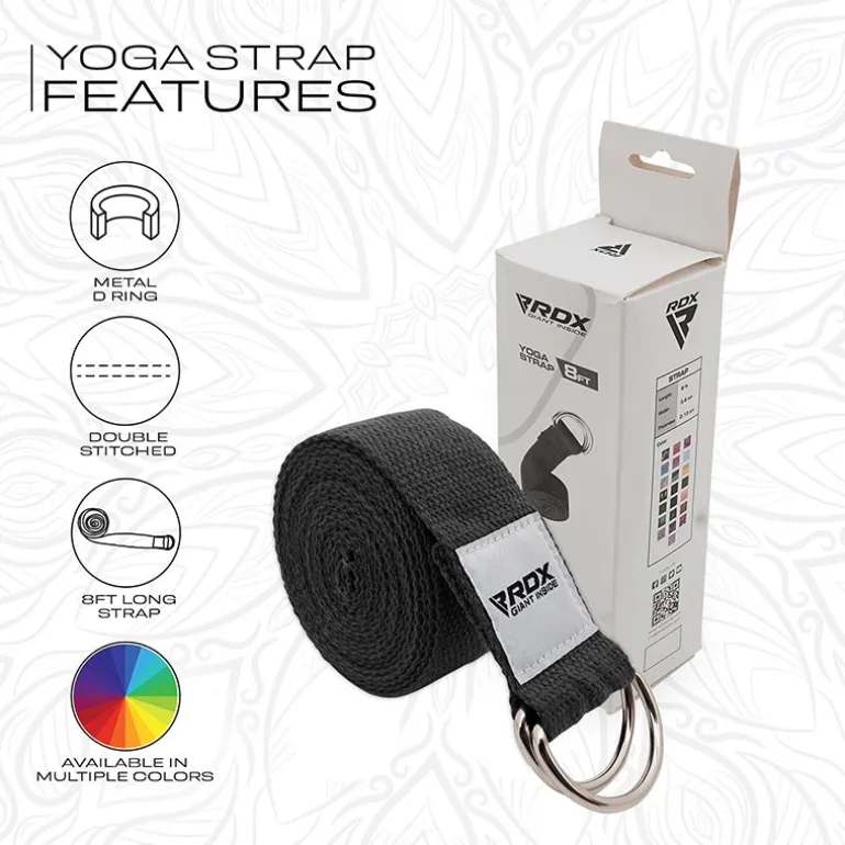 RDX P8 Non-Slip Cotton Yoga Strap with Rust Proof Steel D-Ring Buckle