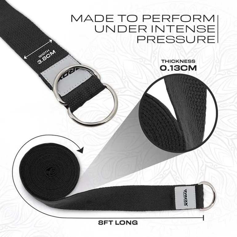 RDX P8 Non-Slip Cotton Yoga Strap with Rust Proof Steel D-Ring Buckle