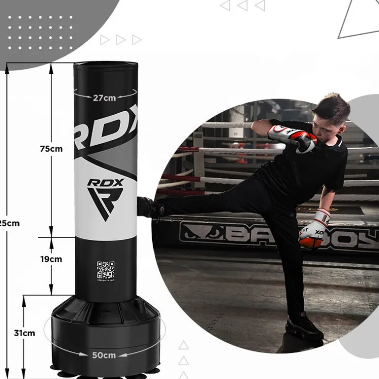 RDX R8 4ft Kids Free Standing Punch Bag Grey With Gloves For Training & Workout Set