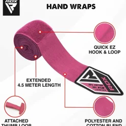 RDX RP 4.5m Pink Women Pro Hand Wraps Tape for Boxing, MMA & Muay Thai