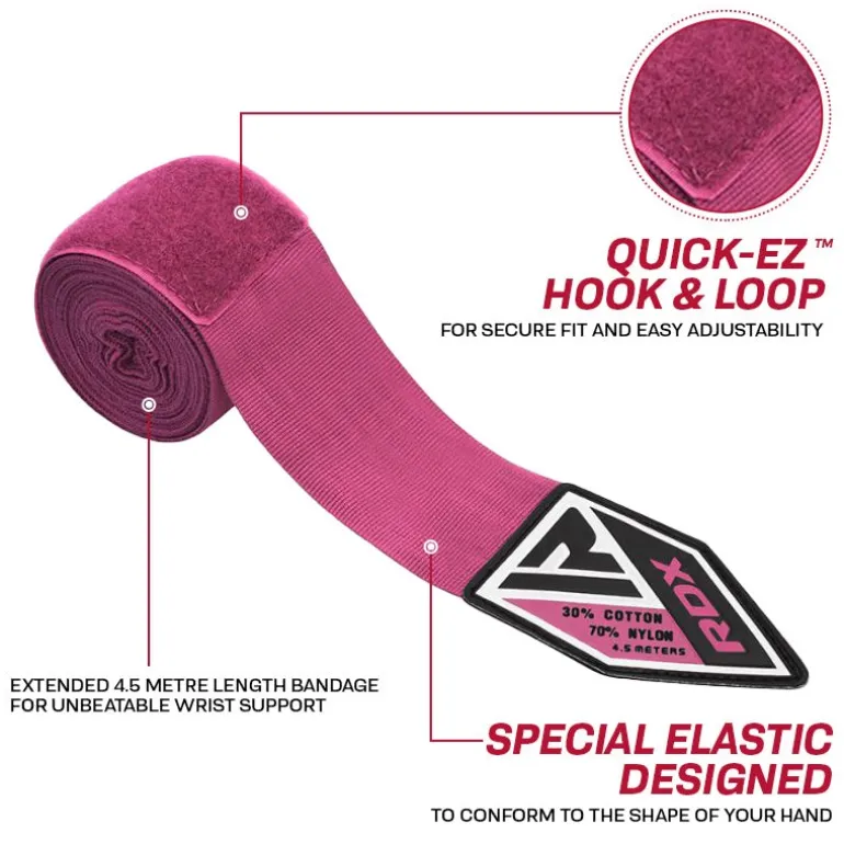 RDX RP 4.5m Pink Women Pro Hand Wraps Tape for Boxing, MMA & Muay Thai