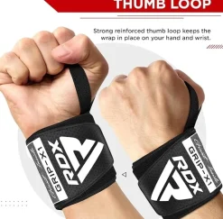 RDX W3 IPL USPA Approved Powerlifting Wrist Support Wraps with Thumb Loops OEKO-TEXStandard 100 certified