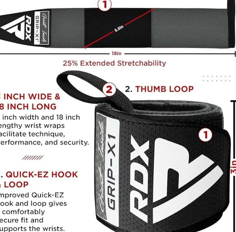 RDX W3 IPL USPA Approved Powerlifting Wrist Support Wraps with Thumb Loops OEKO-TEXStandard 100 certified