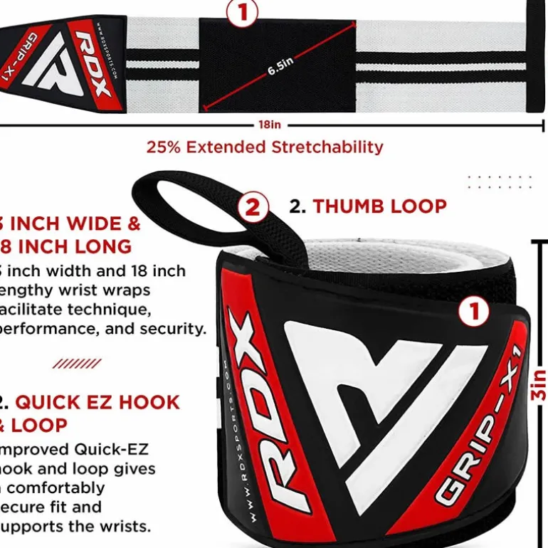 RDX W3 IPL USPA Approved Powerlifting Wrist Support Wraps with Thumb Loops OEKO-TEXStandard 100 certified