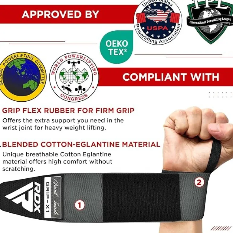 RDX W3 IPL USPA Approved Powerlifting Wrist Support Wraps with Thumb Loops OEKO-TEXStandard 100 certified