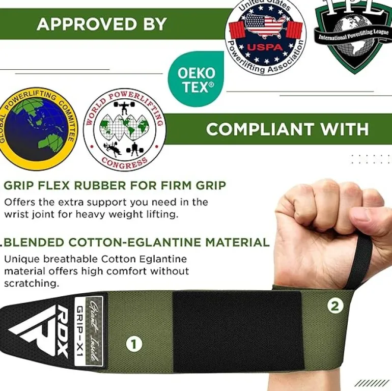 RDX W3 IPL USPA Approved Powerlifting Wrist Support Wraps with Thumb Loops OEKO-TEXStandard 100 certified
