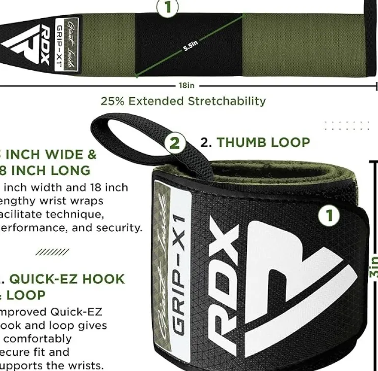 RDX W3 IPL USPA Approved Powerlifting Wrist Support Wraps with Thumb Loops OEKO-TEXStandard 100 certified